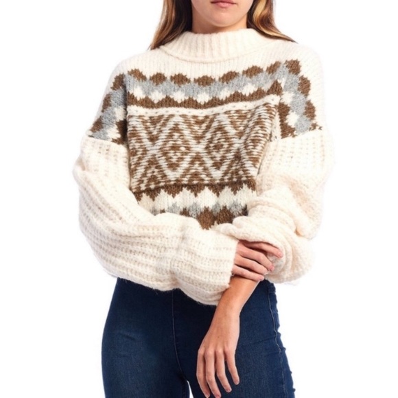NWT Free People Sweater XS Alpine Snowy Forest Chunky Knit Oversized Alpaca Wool - Picture 2 of 8